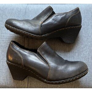 Born B.O.C. Womens 8 Clog Bootie Black Leather Block Wedge Heel Slip On BOC Børn